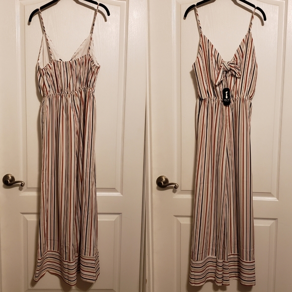 Papillon Bow Front Striped Jumpsuit Ivory Large - Picture 1 of 8